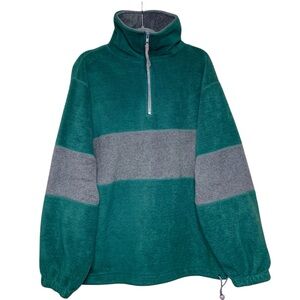 Vintage Fleece Sweater Light Jacket Green Gray Sz XL Relaxed Fit 1/4 Zip Gorp